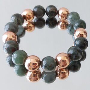 Green Dragon blood Stretch Bracelet with Pink Hematite